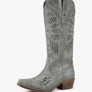 Gray Western  Boots with wings and cross